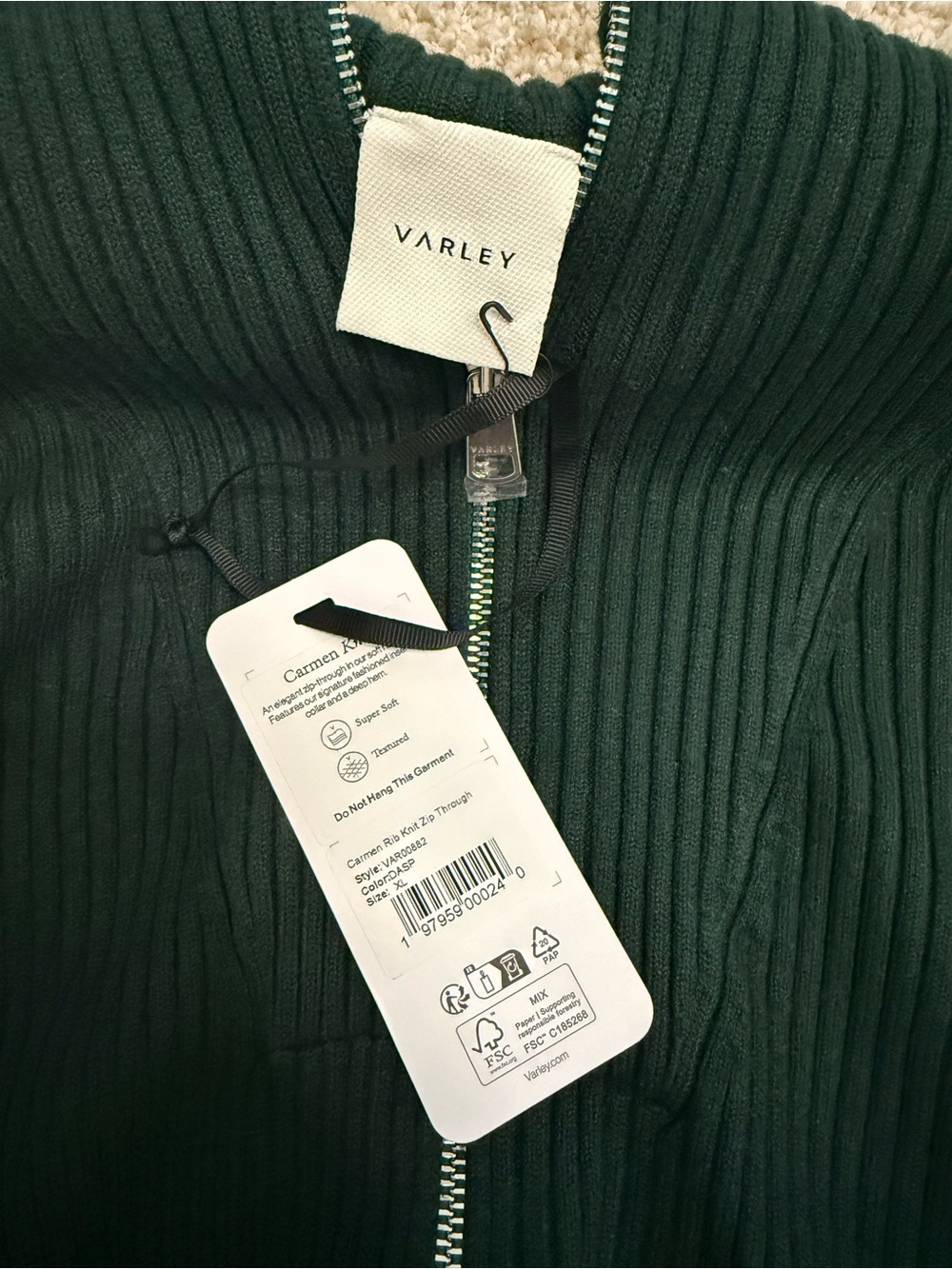 Varley Carmen Rib Knit Cardigan in Dark Spruce Green NWT XL - Picture 5 of 5